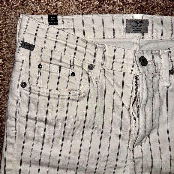 Citizens of Humanity Women's Rocket Crop High Rise Skinny Striped Jeans White - Picture 9 of 12